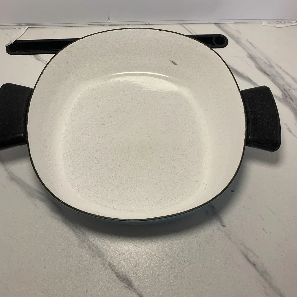 1950's Serendipity Turquoise Pot Enamelware Black Lid Spaghetti Drizzle -8